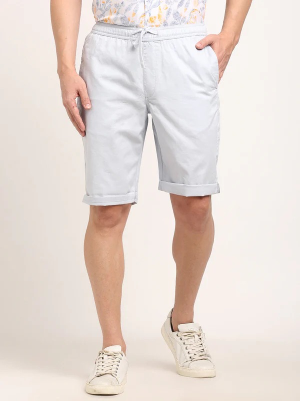 Indian Terrain Men's Regular Fit Solid Blue Shorts